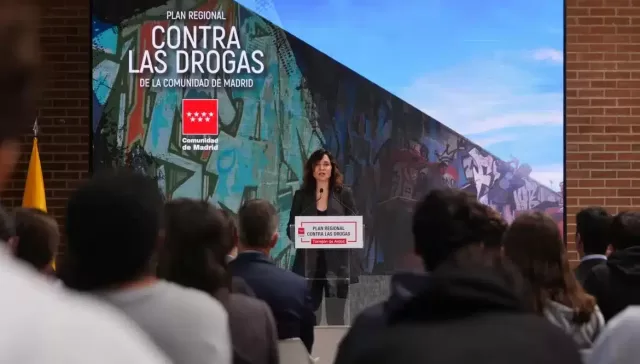 Isabel Díaz Ayuso durante la presentación del Plan Regional contra las Drogas en la Comunidad de Madrid.
