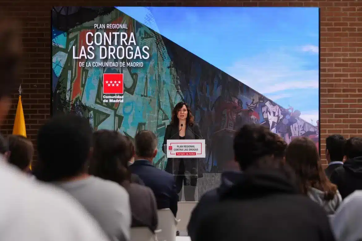 Isabel Díaz Ayuso durante la presentación del Plan Regional contra las Drogas en la Comunidad de Madrid.